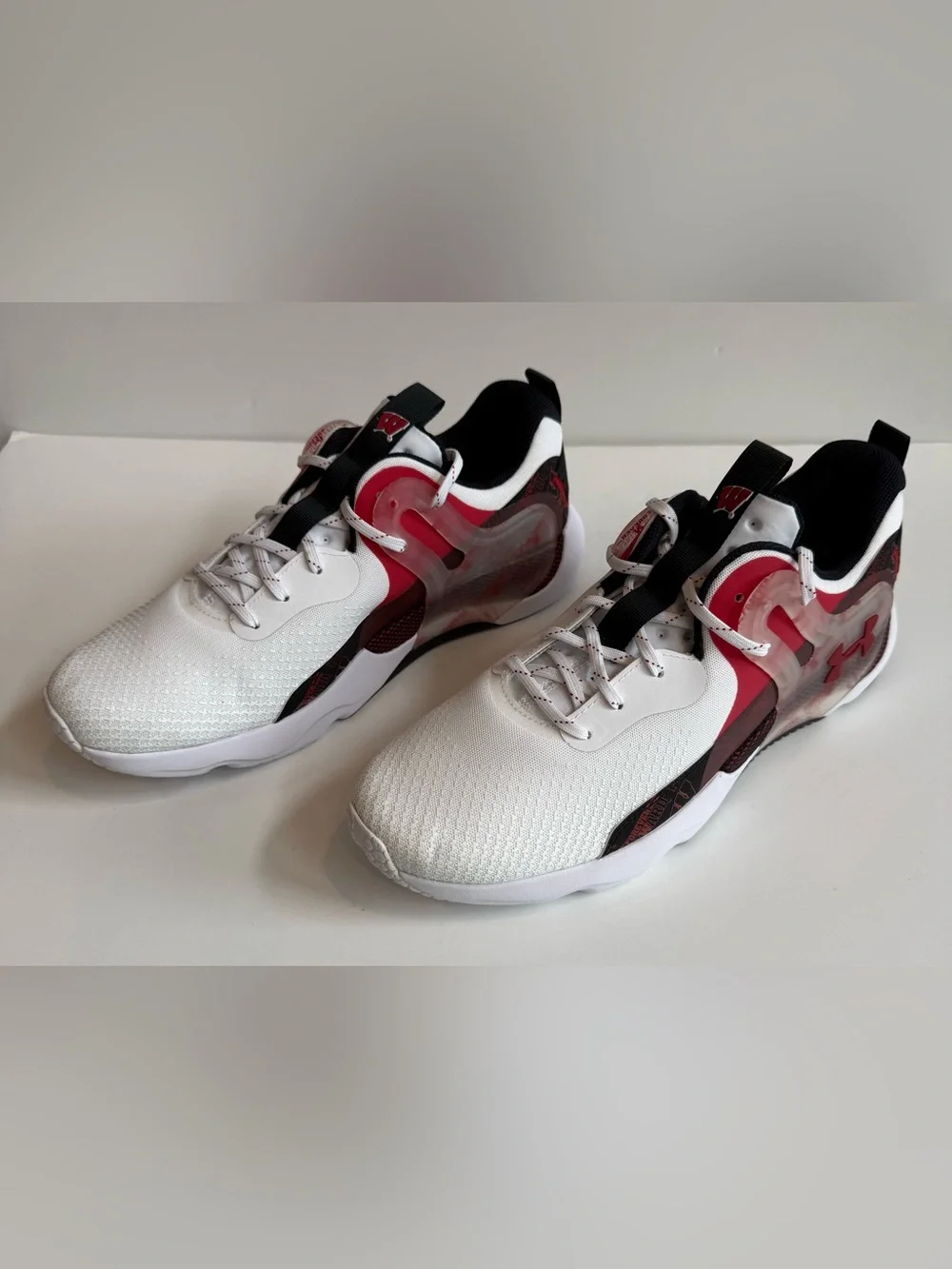 Wisconsin Badgers Under Armour Men’s 14 Team HOVR Apex 3 Shoes White Red Black